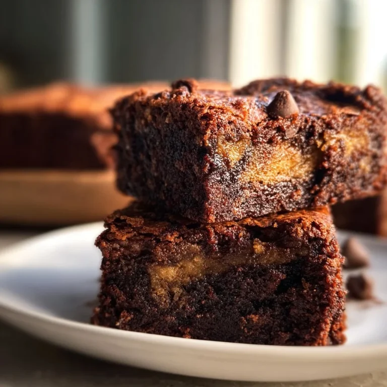 Fudgy banana bread brownies topped with chocolate chips on a wooden cutting board