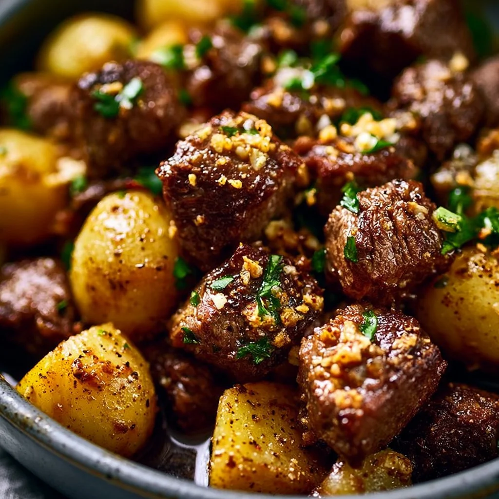 Garlic Butter Beef Bites with Potatoes