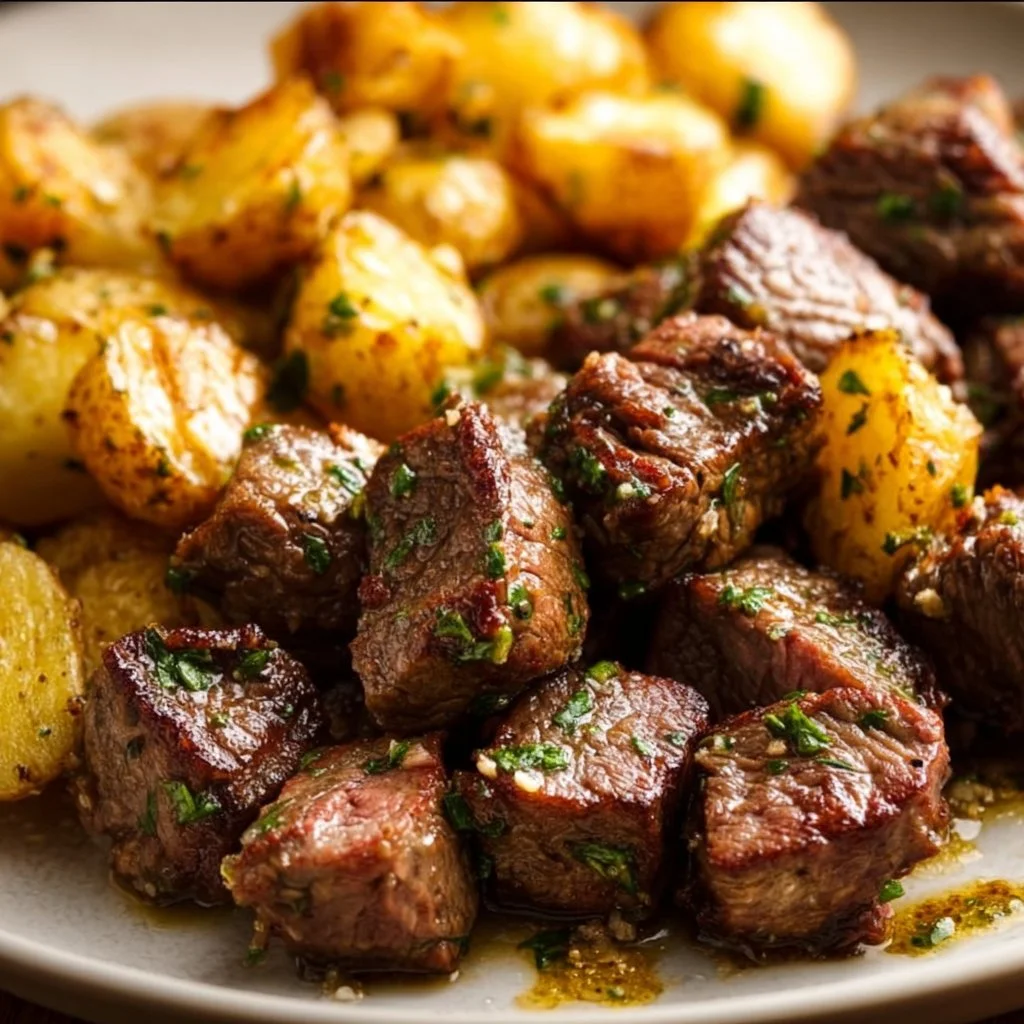 Garlic Butter Steak Bites and Potatoes