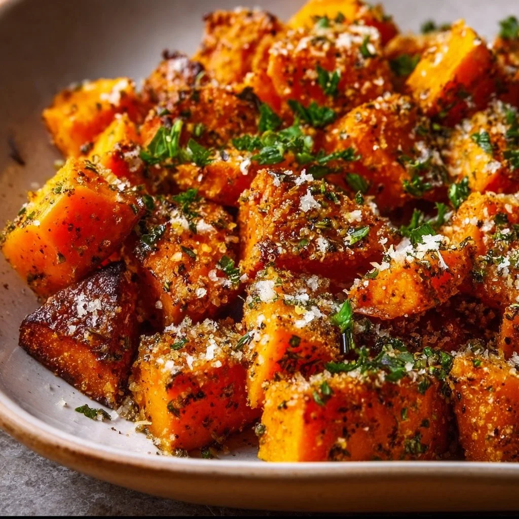 Garlic Parmesan Roasted Sweet Potatoes