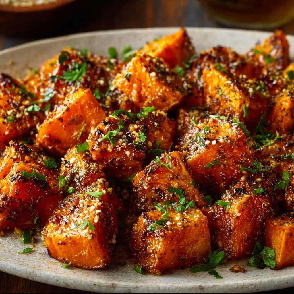 Garlic Parmesan Roasted Sweet Potatoes