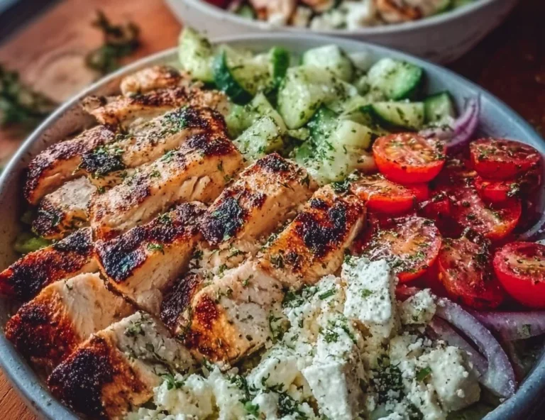Delicious Greek chicken bowls with fresh ingredients and vibrant colors