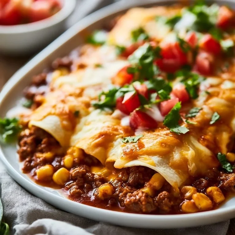Plate of ground beef enchiladas topped with cheese and fresh cilantro