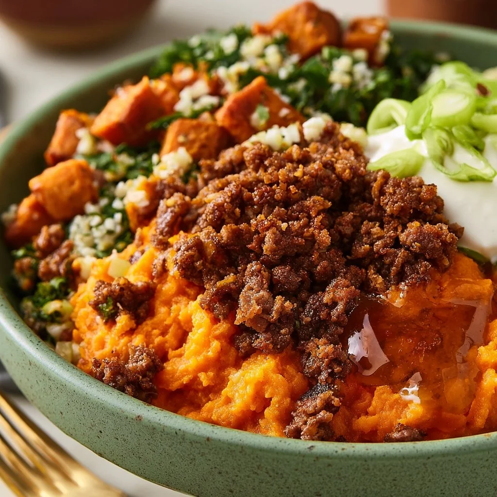 Ground Beef Sweet Potato Bowl with Hot Honey