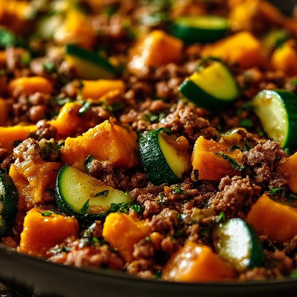 Ground Beef, Zucchini, and Sweet Potato Skillet