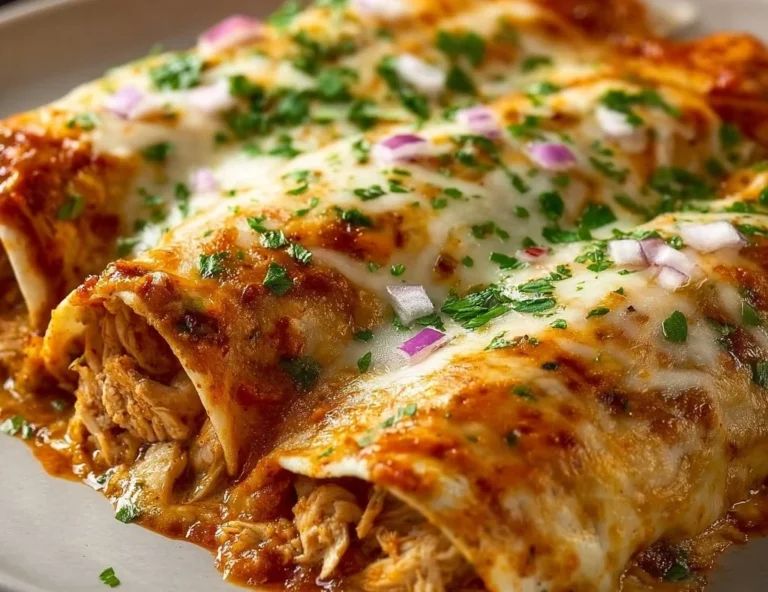 Healthy chicken enchiladas topped with fresh ingredients and served on a plate.