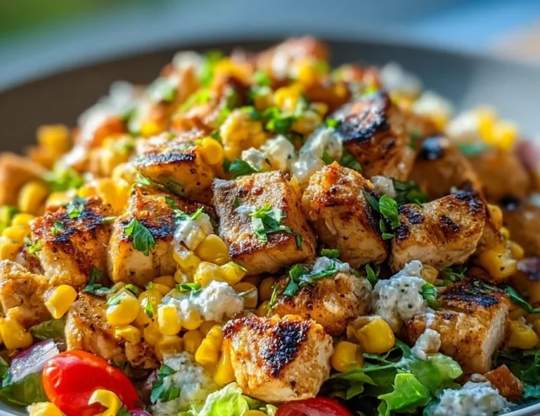 High protein chicken salad with street corn and fresh ingredients
