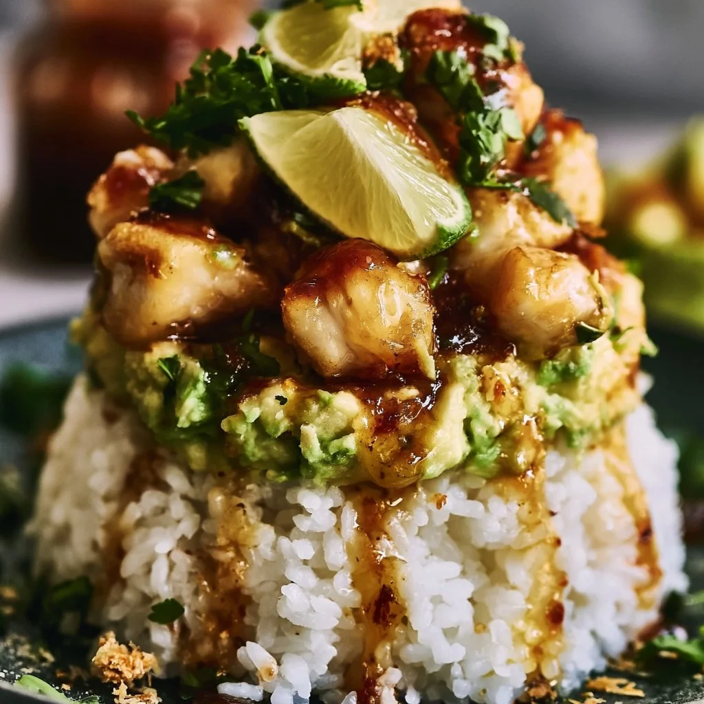 High Protein Honey Lime Chicken Avocado Rice Bowl