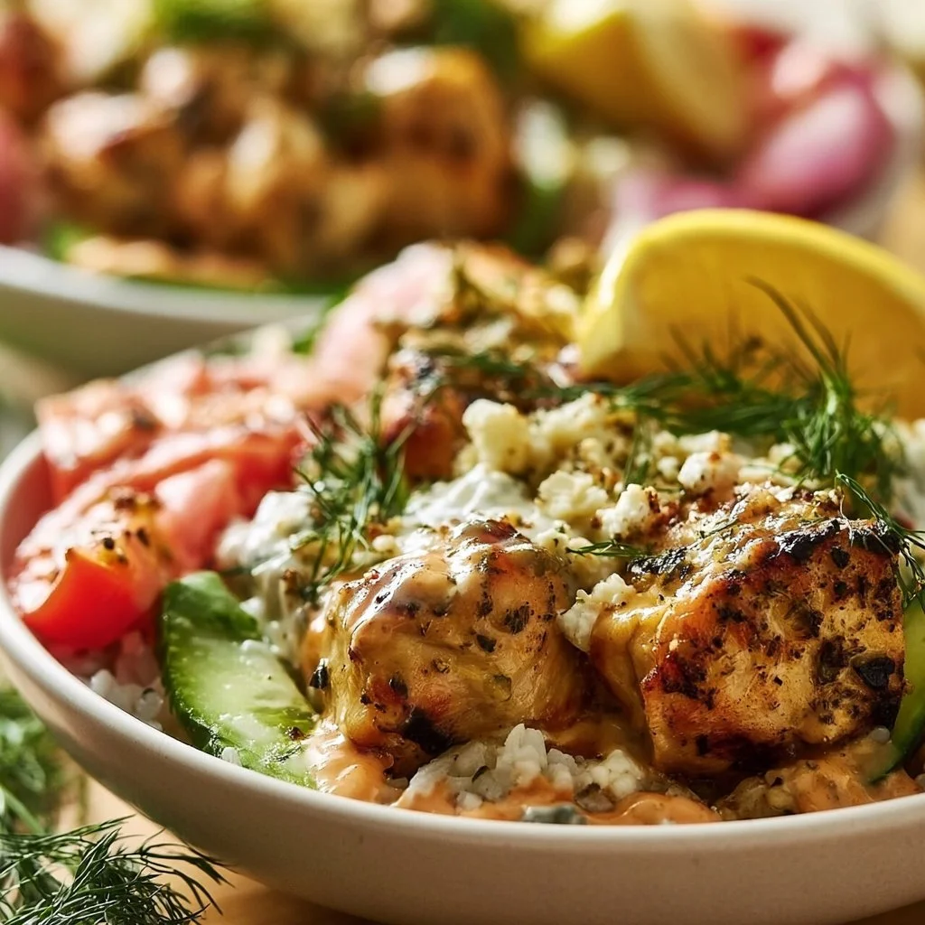 High Protein Mediterranean Lemon-Dill Chicken Bowls (Easy & Meal Prep Friendly)