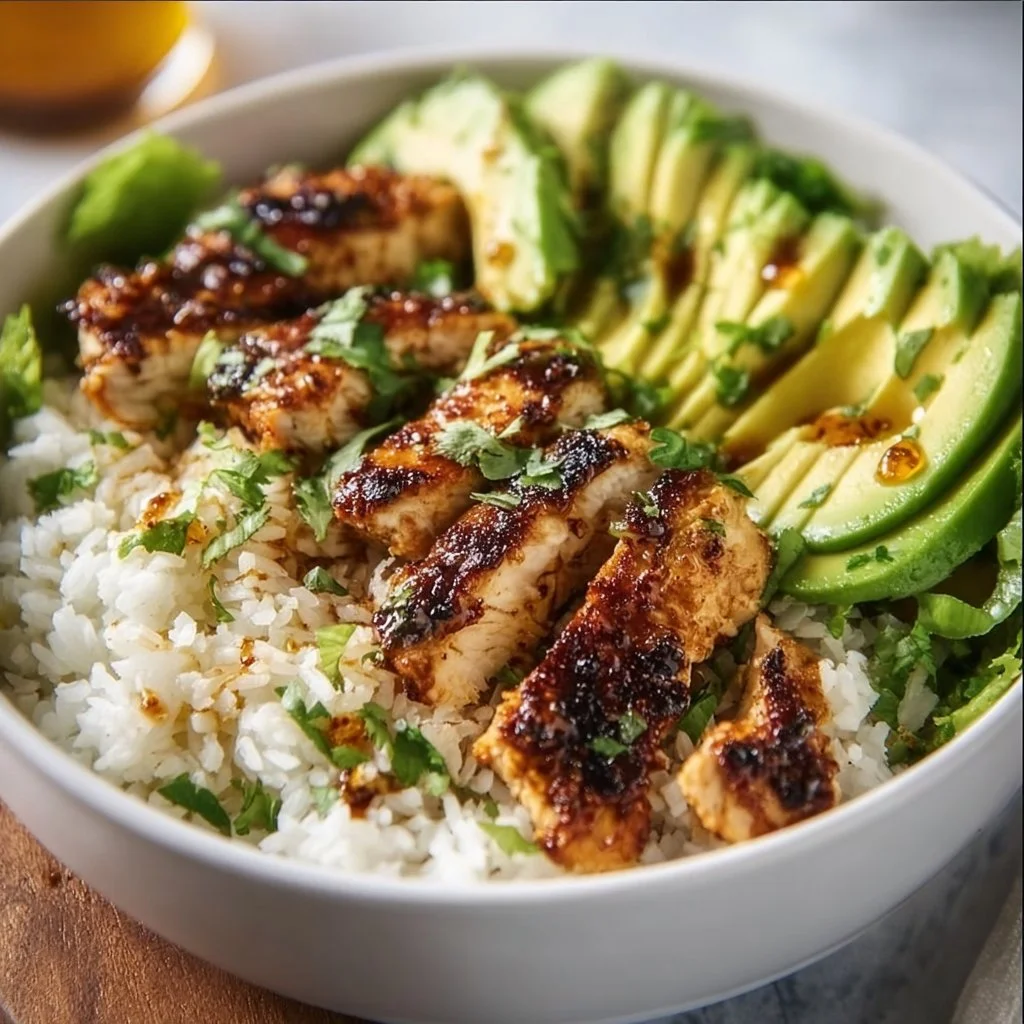 Honey Lime Chicken and Avocado Rice Bowl