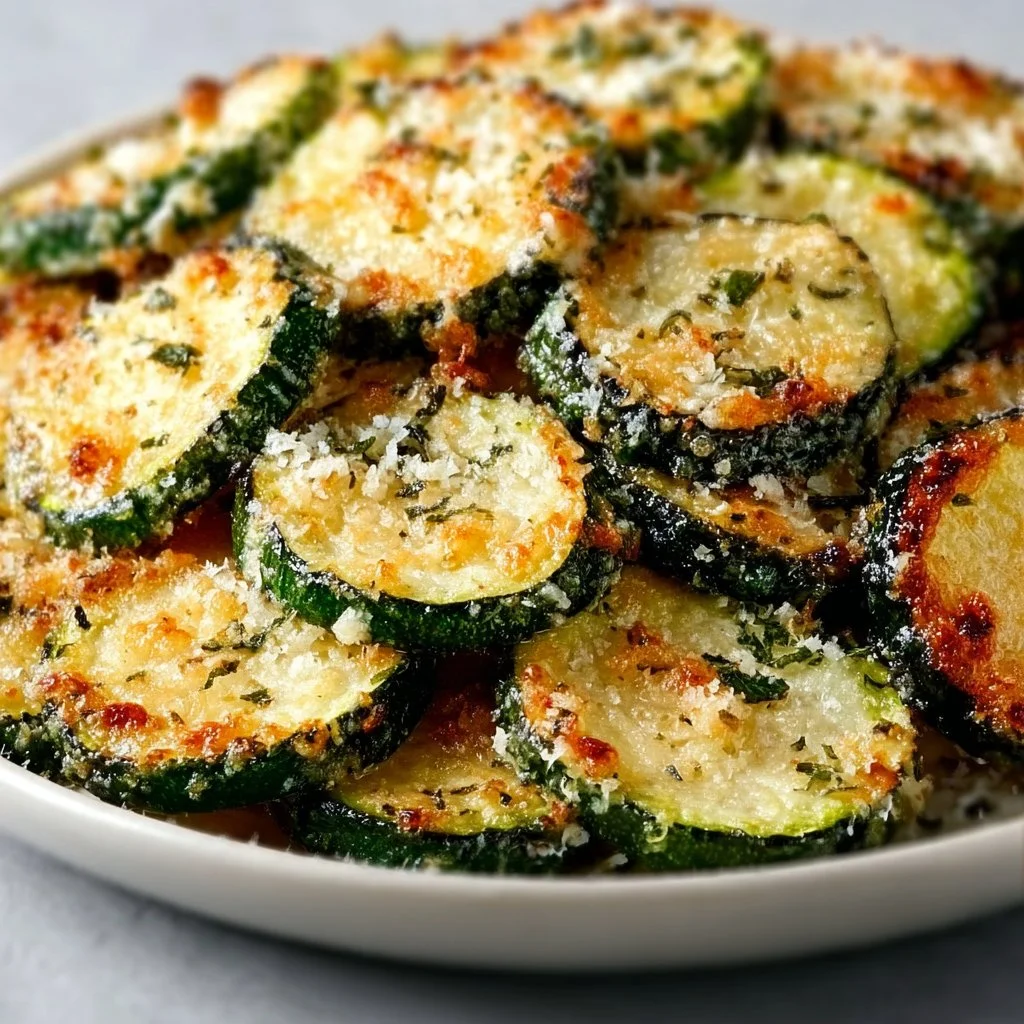 Crunchy garlic parmesan roasted zucchini on a plate
