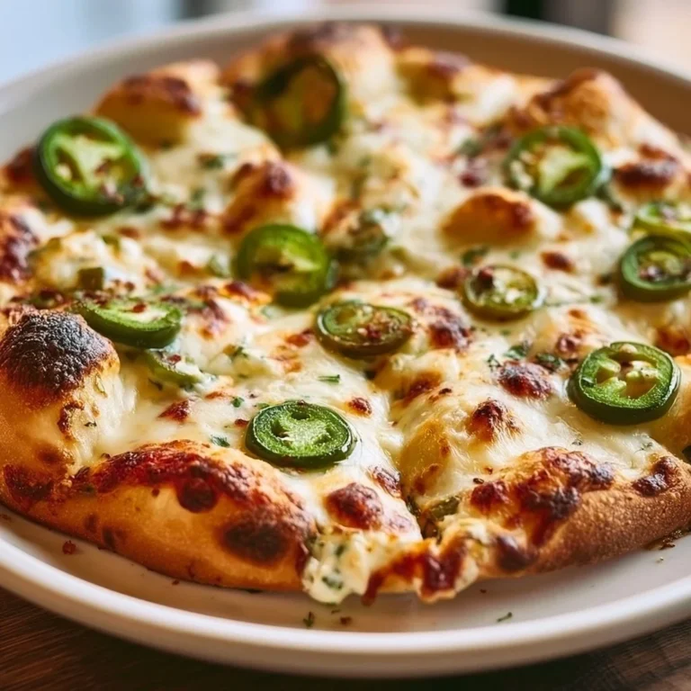 Delicious homemade Jalapeño Popper Pizza topped with jalapeños and cheese