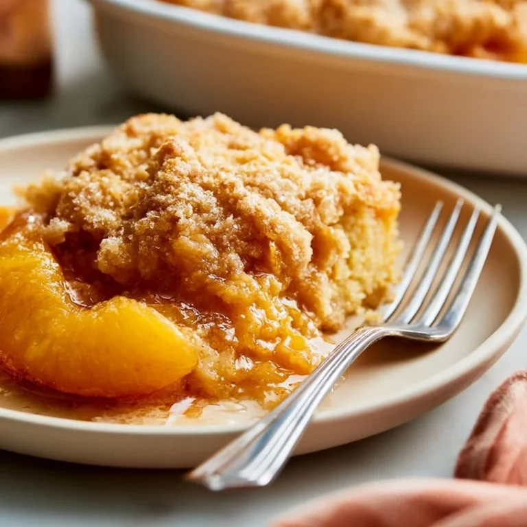 Delicious Joanna Gaines peach cobbler freshly baked and served in a dish.