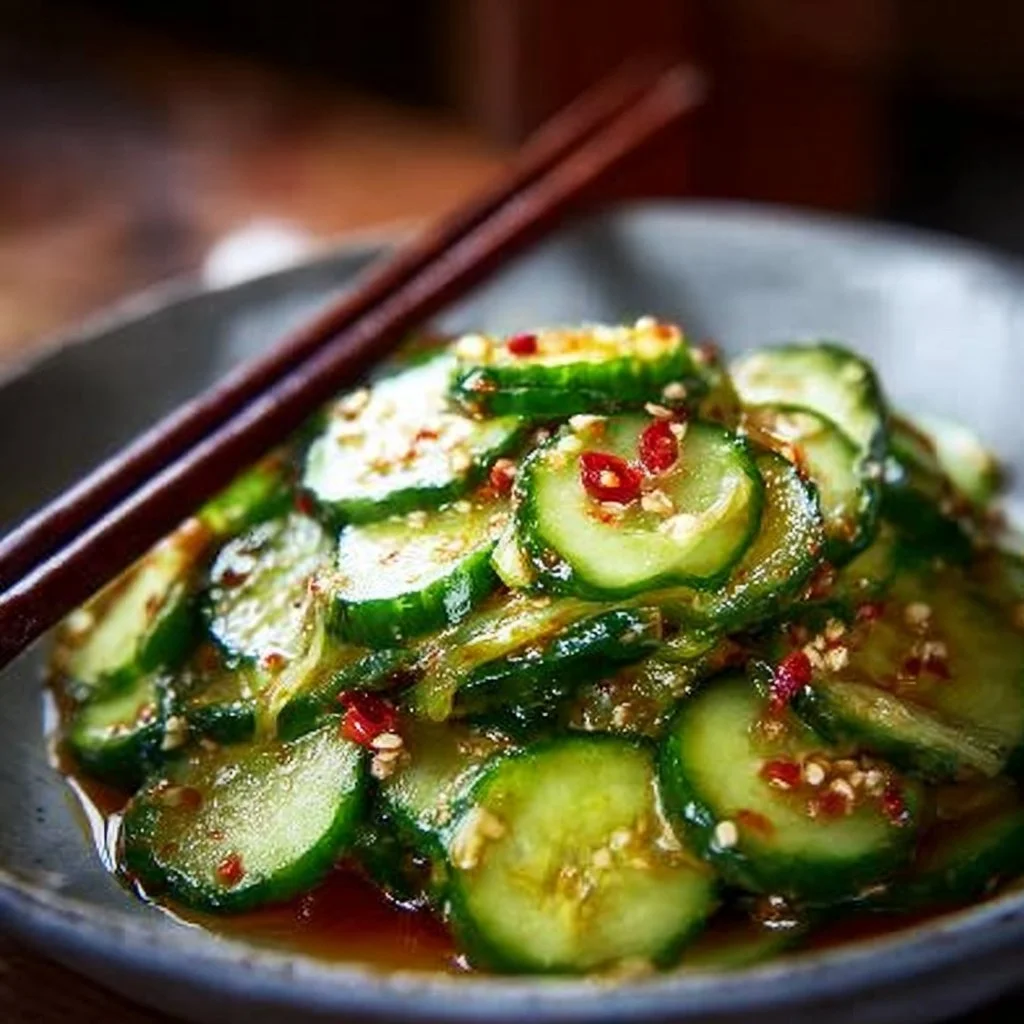 Korean Cucumber Salad served in a bowl with fresh cucumbers and seasonings