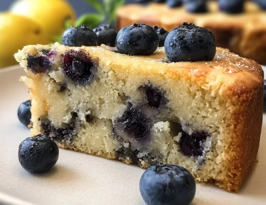Delicious Lemon Blueberry Cake topped with fresh blueberries and lemon zest