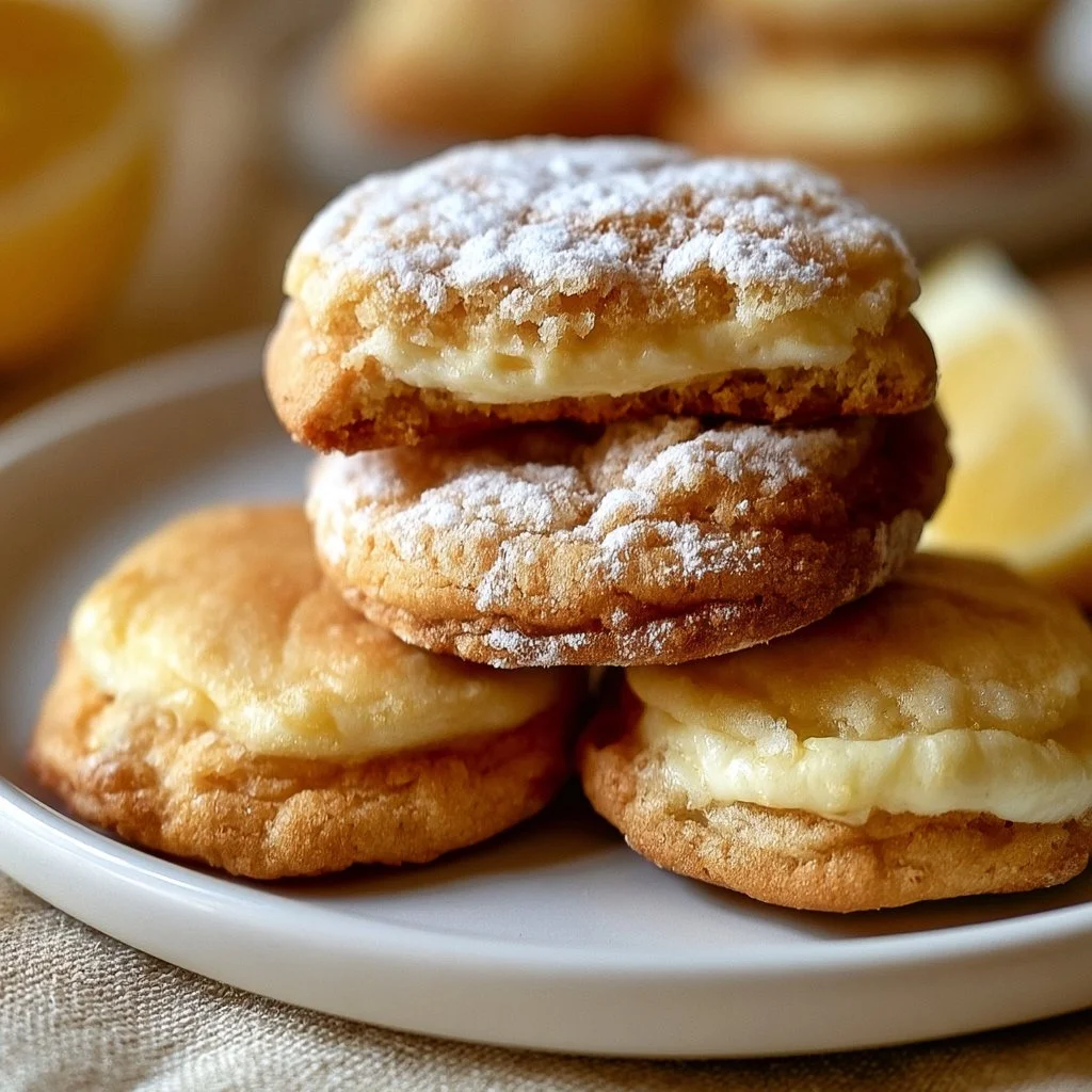 Lemon Cheesecake Cookies with a creamy texture and lemon flavor on a plate.