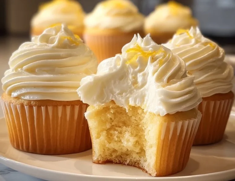 Delicious lemon cupcakes with frosting on a table, great for brightening your day.