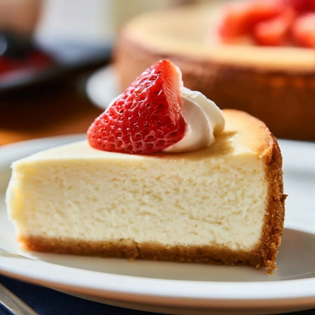 Delicious New York Style Cheesecake topped with fresh berries and whipped cream