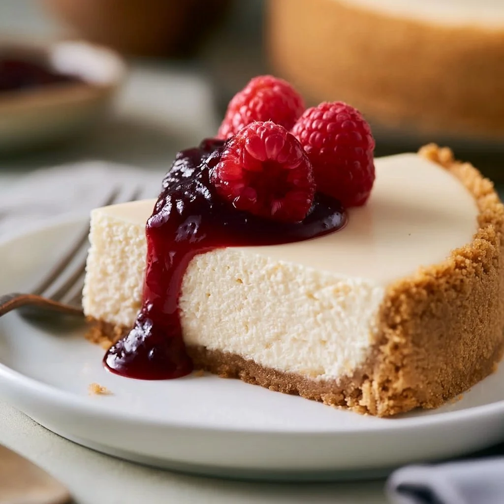 Delicious no bake cheesecake topped with fresh berries