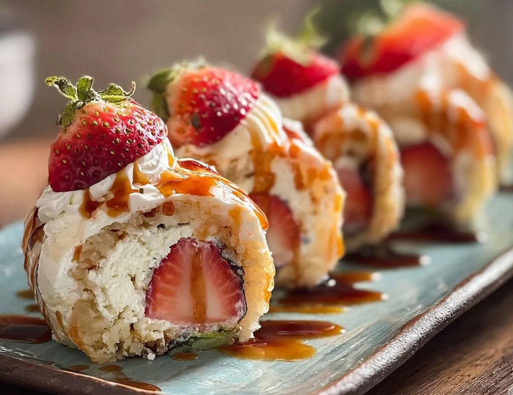 No-Bake Cheesecake Sushi Rolls with fruit and chocolate