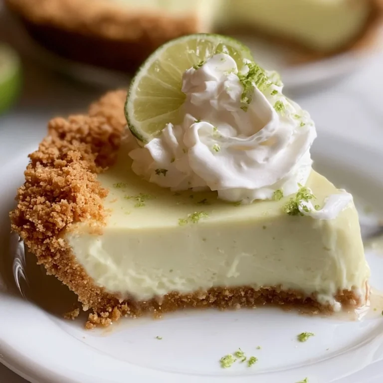 No Bake Key Lime Pie topped with whipped cream and lime slices