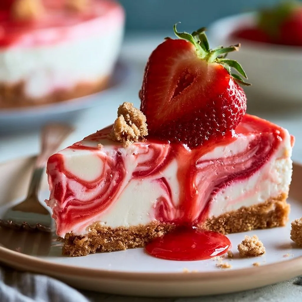 No-Bake Strawberry Swirl Cheesecake