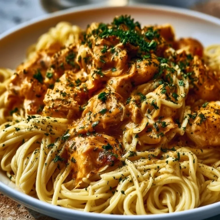 One Pan Cowboy Butter Chicken Noodles dish garnished with fresh herbs and spices