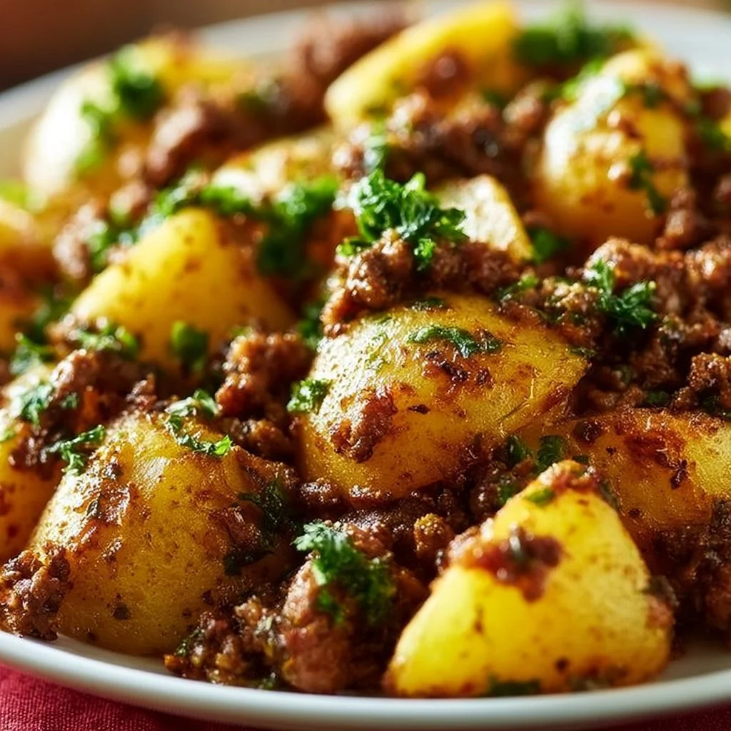 One-Pan Ground Beef and Potatoes dish, a quick and tasty meal option