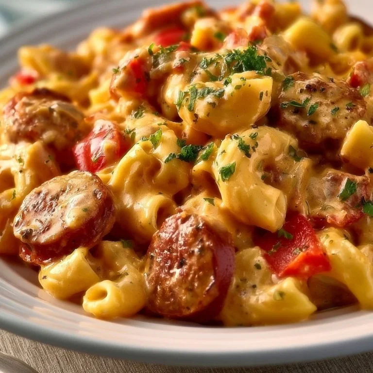 One pot creamy Cajun sausage pasta with fresh ingredients and spices