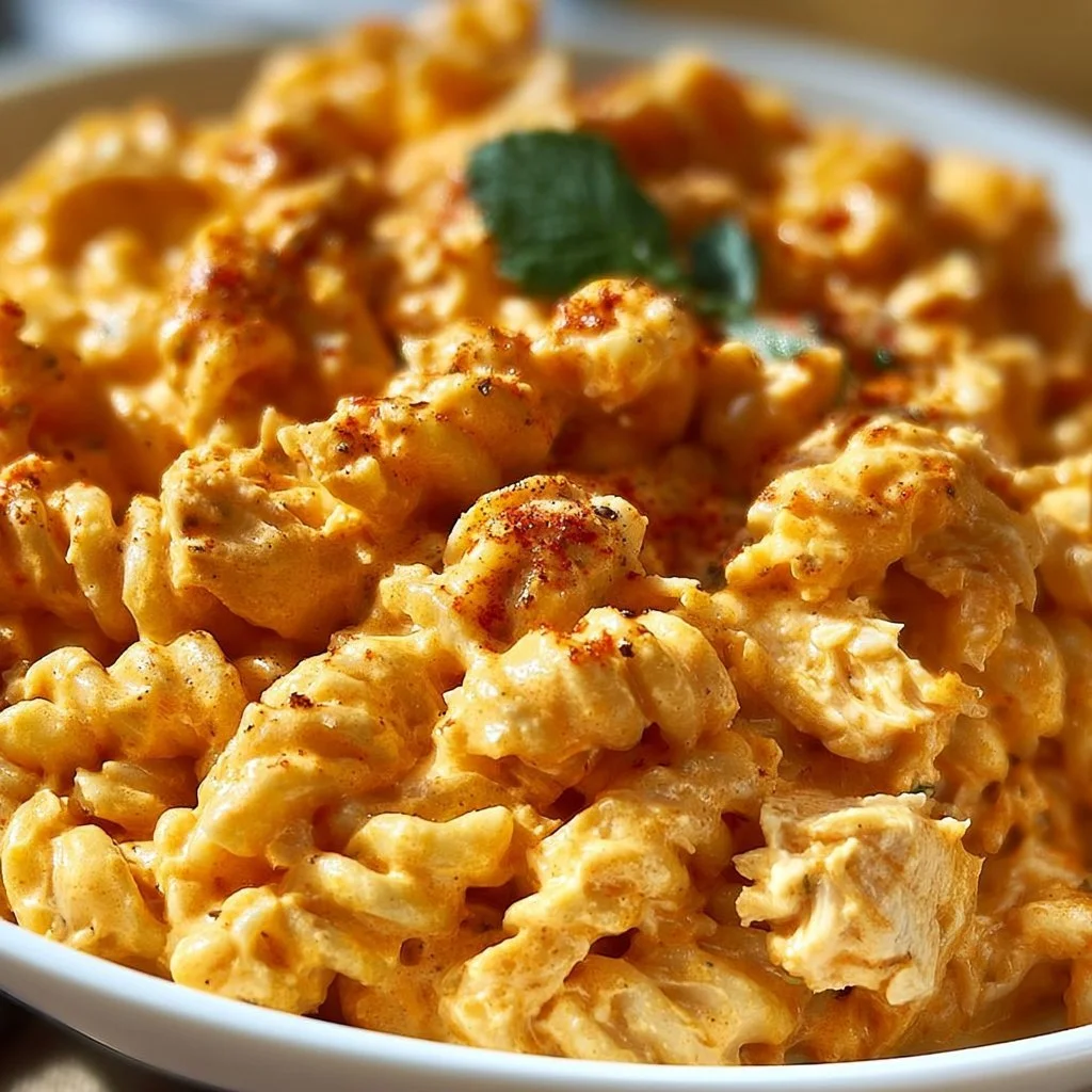 One-Pot Creamy Spicy Buffalo Chicken Pasta served in a bowl