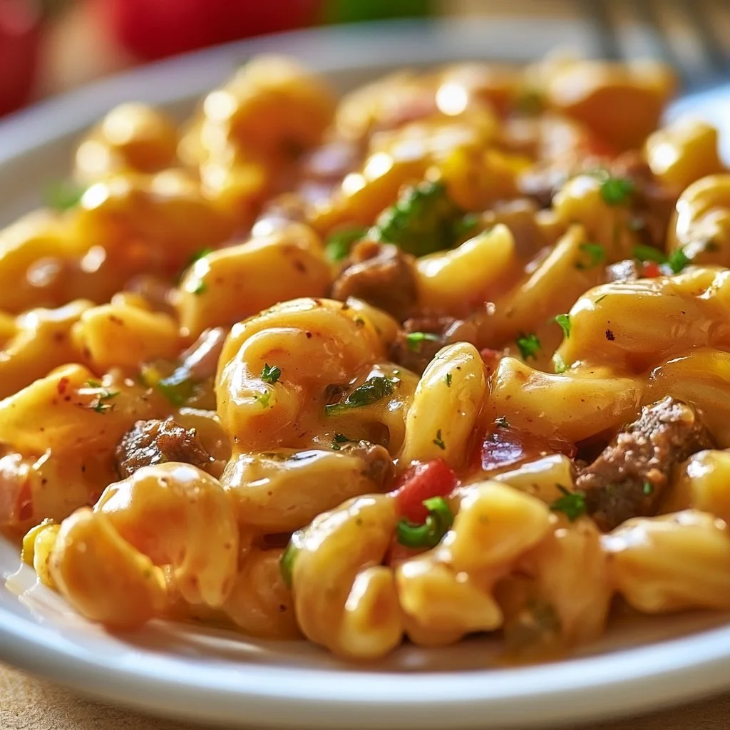 Delicious one-pot honey BBQ pasta served in a rustic bowl