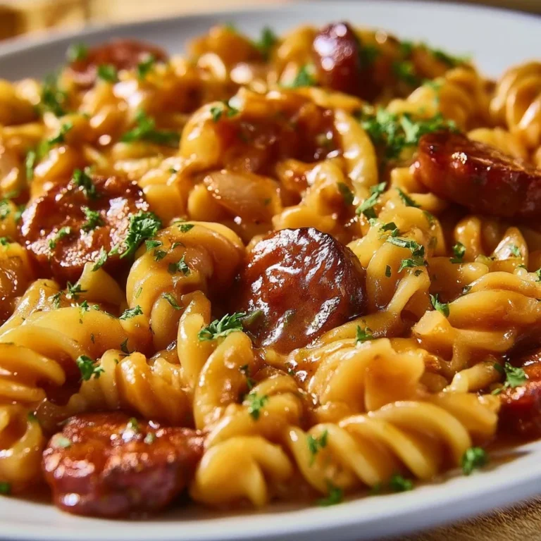 Delicious one-pot honey BBQ sausage pasta with fresh ingredients