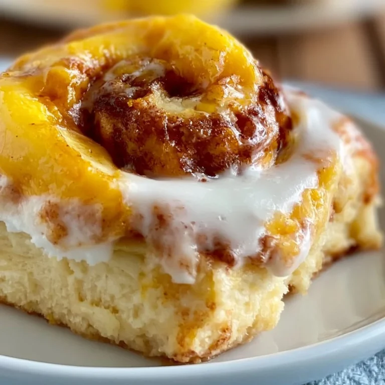 Peach cobbler cheesecake cinnamon rolls served on a plate with fresh peaches