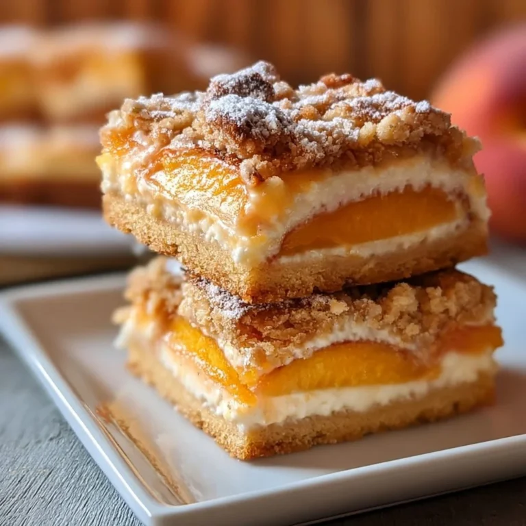 Delicious Peaches and Cream Bars with fresh peaches and creamy topping