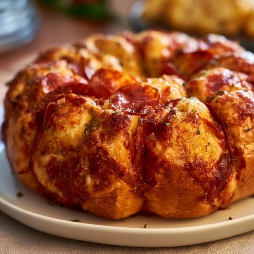 Pull Apart Pepperoni Pizza Bread with melted cheese and pepperoni slices