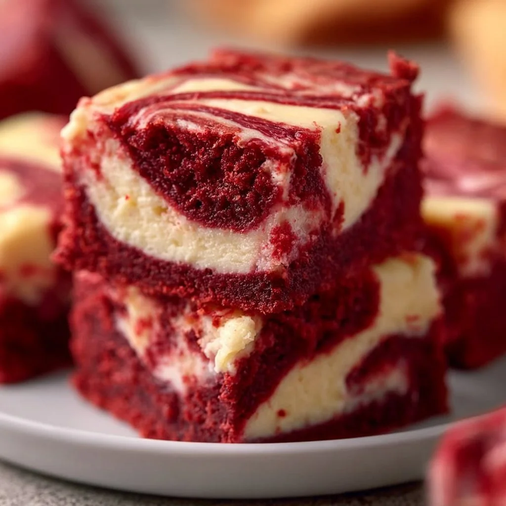 Delicious Red Velvet Cheesecake Brownies with a creamy cheesecake layer