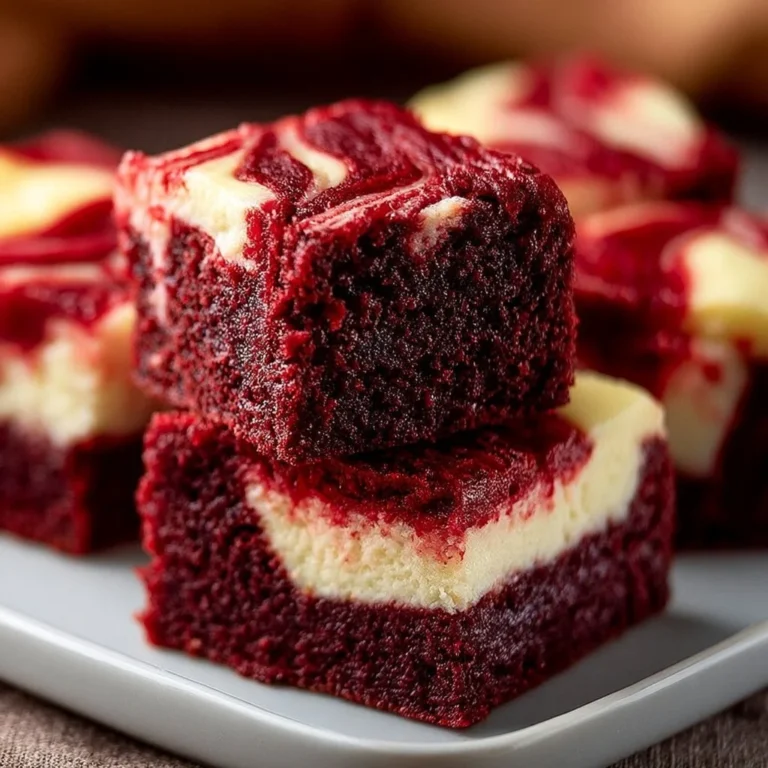 Decadent red velvet cheesecake brownies topped with cream cheese frosting