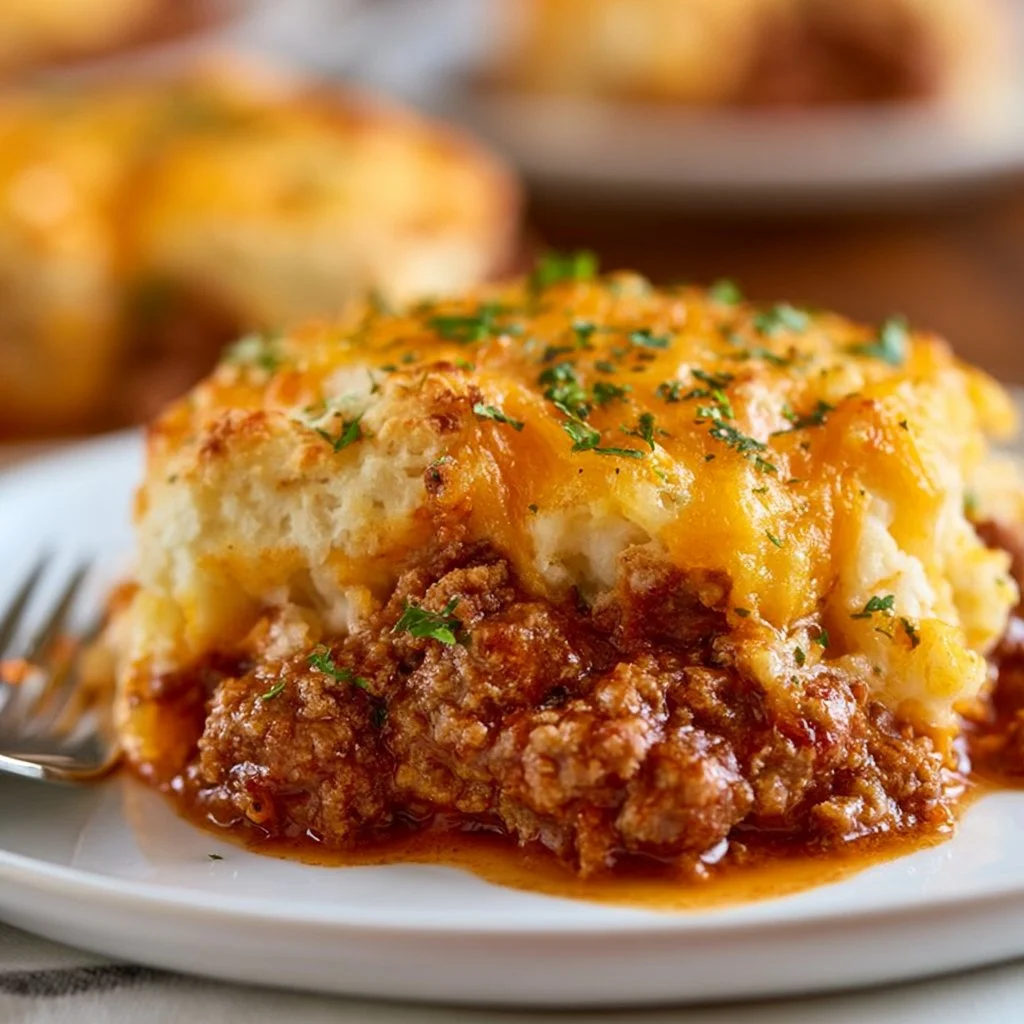 Sloppy Joe Cheddar Bay Biscuit Casserole