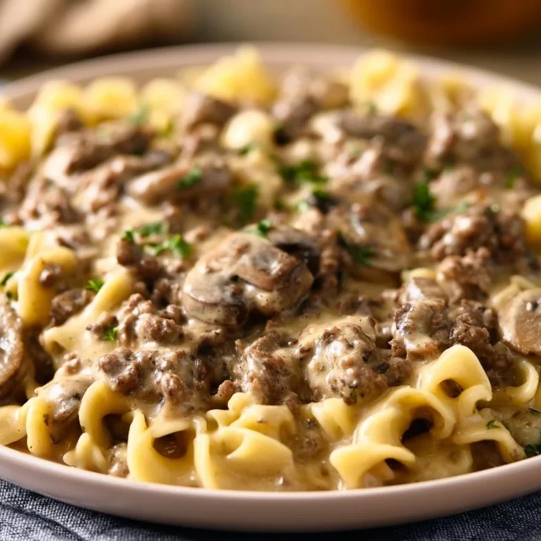 Delicious Slow Cooker 5-Ingredient Hamburger Stroganoff served on a plate.