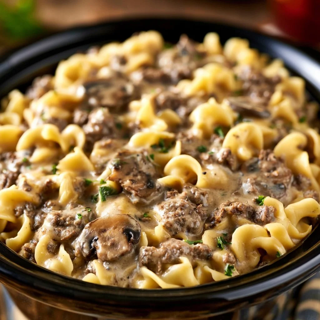 Slow Cooker 5-Ingredient Hamburger Stroganoff