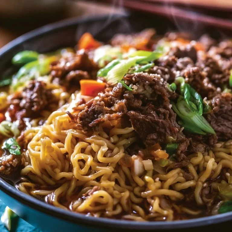 Delicious slow cooker beef ramen with tender beef and flavorful broth.