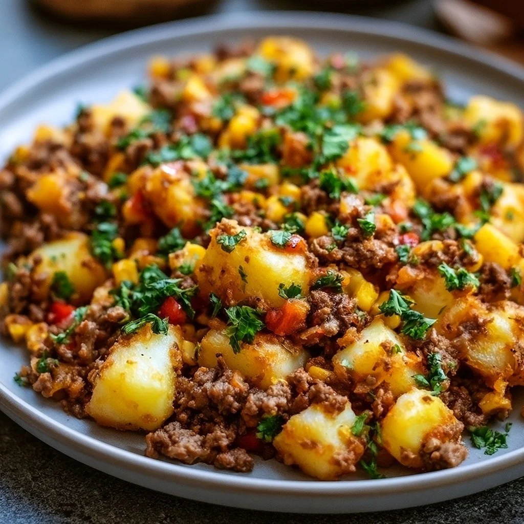 Delicious Southwest ground beef and potatoes dish served in a bowl