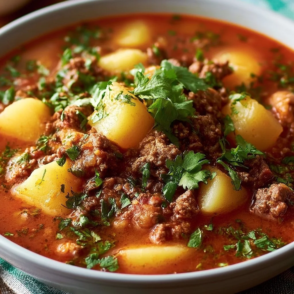 Spicy Mexican Ground Beef Potato Soup - flirtyfood