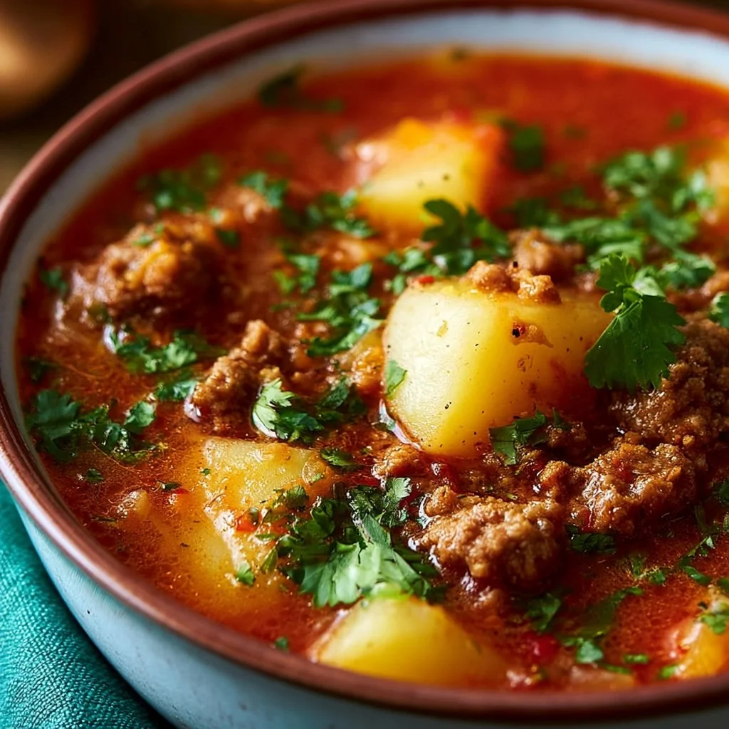 Spicy Mexican Ground Beef Potato Soup - flirtyfood