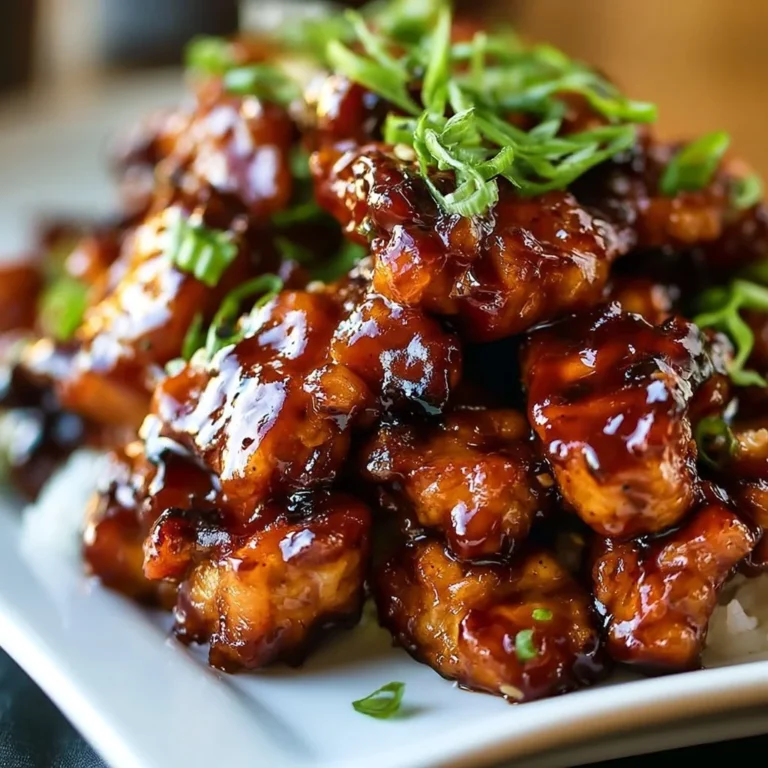 Delicious sticky honey garlic pork dish served with vegetables