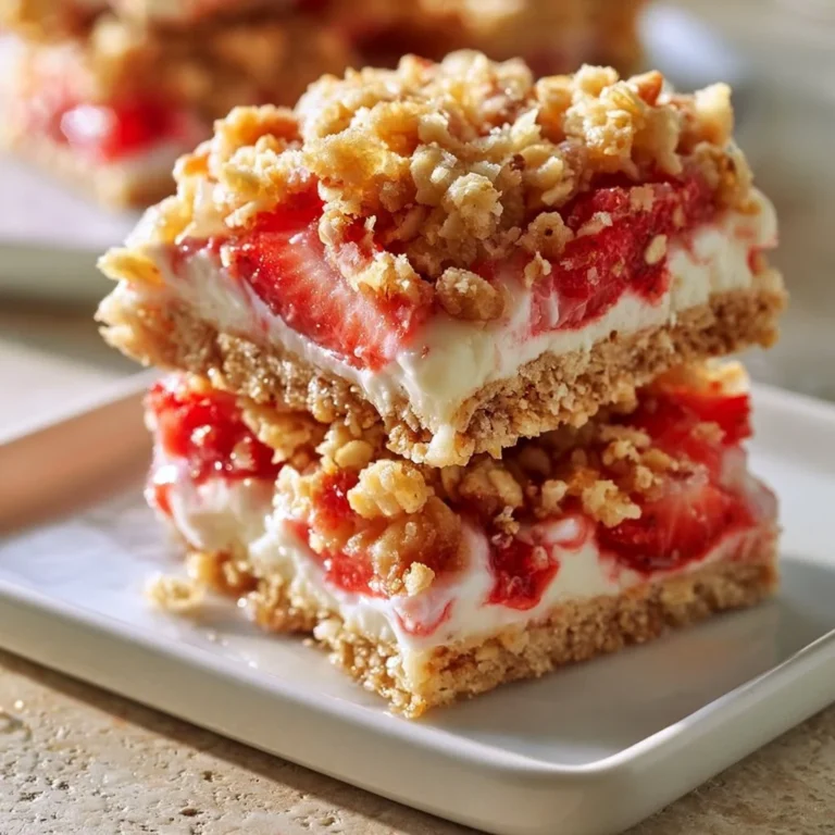 Delicious homemade Strawberry Crunch Bars with a crispy topping.