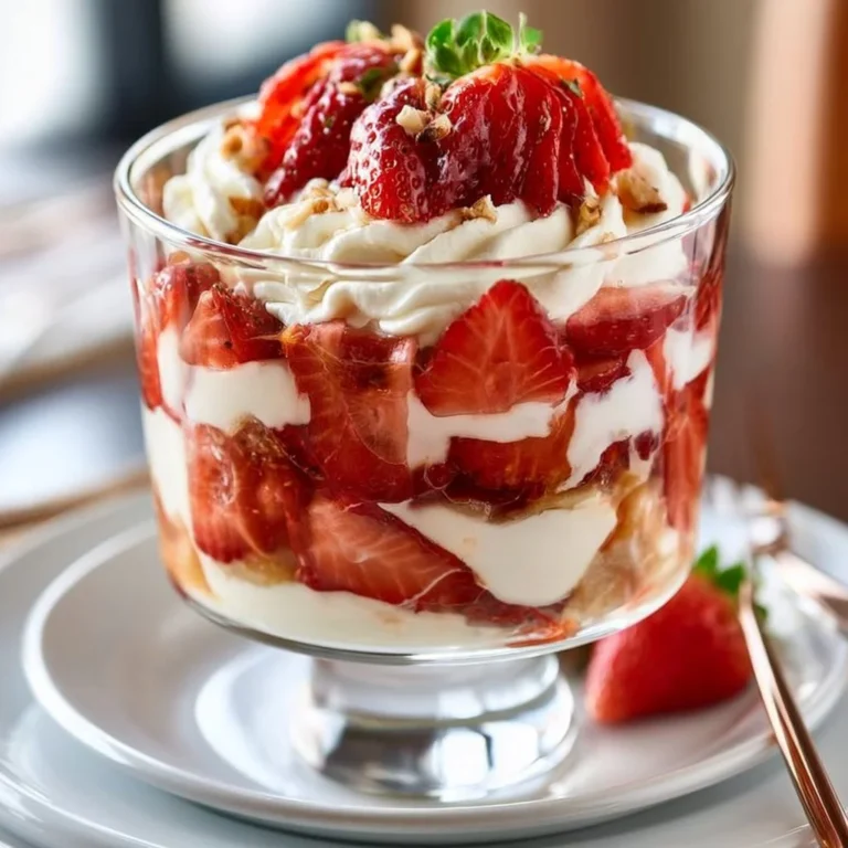 Delicious strawberry trifle with layers of cream and fresh strawberries