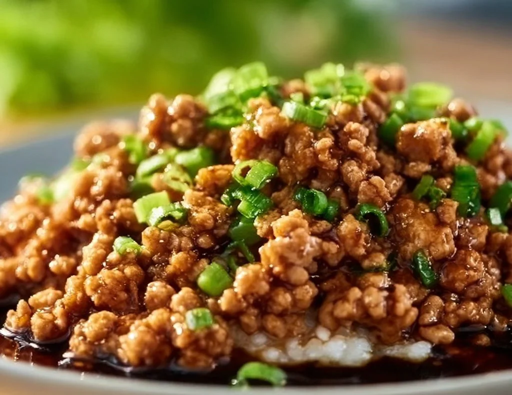 Delicious honey garlic ground turkey served with vegetables.