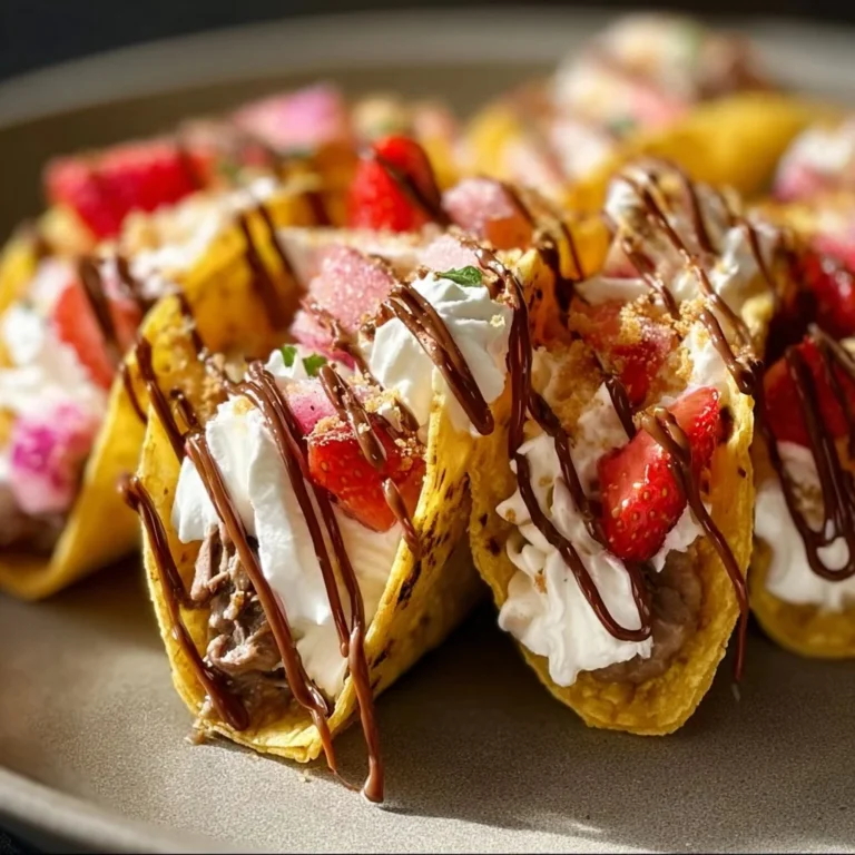 Delicious sweet dessert tacos filled with chocolate, fruits, and cream
