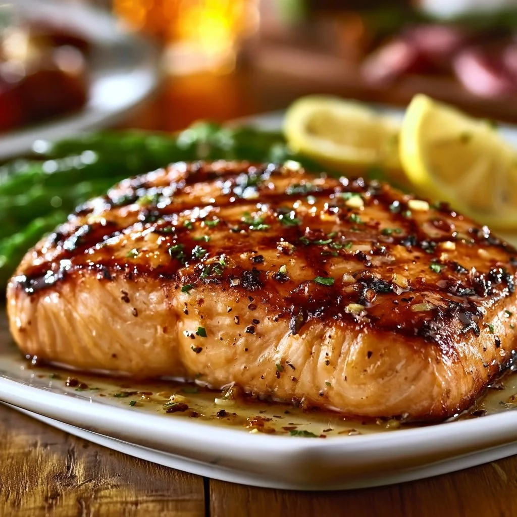 Grilled salmon from Texas Roadhouse served with side dishes